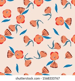 Seamless floral pattern with flowers on gray background. Vector illustration.