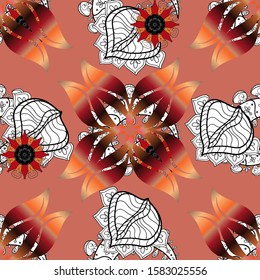 Seamless floral pattern with flowers on orange, white and red colors. Flowers on orange, white and red colors in watercolor style.