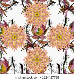 Seamless floral pattern with flowers on beige, neutral and pink colors. Flowers on beige, neutral and pink colors in watercolor style.