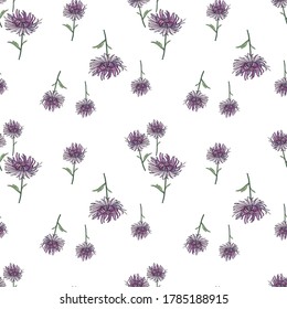 Patrón floral sin foco. Flores sobre un fondo blanco. Crisantemo. Para la decoración de tela, papel tapiz, papel, empaque.