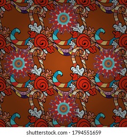 Seamless floral pattern with flowers on orange, red and black colors. Flowers on orange, red and black colors in watercolor style.