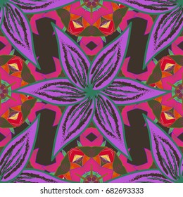 Seamless floral pattern with flowers on colored background. Flowers on colored background in watercolor style.