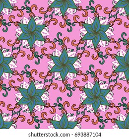 Seamless floral pattern with flowers on colorful background in watercolor style.