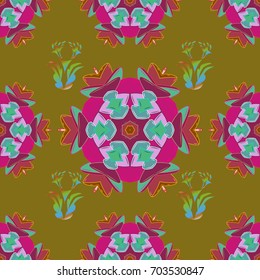Seamless floral pattern with flowers on colorful background. Flowers on colorful background in watercolor style.