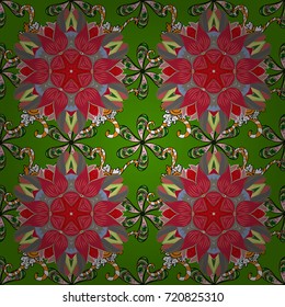 Seamless floral pattern with flowers on green, red and gray colors. Flowers on green, red and gray colors in watercolor style.