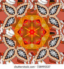 Seamless floral pattern with flowers on orange, white and black colors. Flowers on orange, white and black colors in watercolor style.