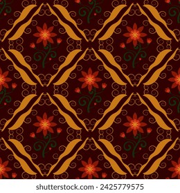 Nahtloses Blumenmuster mit Blumen Orientalischer Stil Modernes Blumentuch, Stoffe, Baumwollmuster, Tapeten, Satinstoff, Buchumschläge, Geschenkpapier Hintergrund