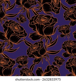 Seamless floral pattern. Flowers peonies. Vintage background. Vector illustration. Dark green, white, gold foil. Template for textiles, wallpaper, paper, curtains, upholstery fabric, interior decor