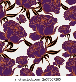 Seamless floral pattern. Flowers peonies. Vintage background. Vector illustration. Dark green, white, gold foil. Template for textiles, wallpaper, paper, curtains, upholstery fabric, interior decor