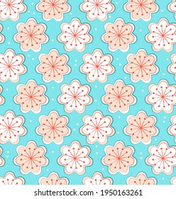 Seamless floral pattern of flowers with petals and stamens. Vector illustration for wallpaper, textile, background in pink pastel colors.