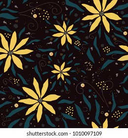 Seamless floral pattern flowers and  plants on modern dotted background. Repeating Pattern. Vector Illustration