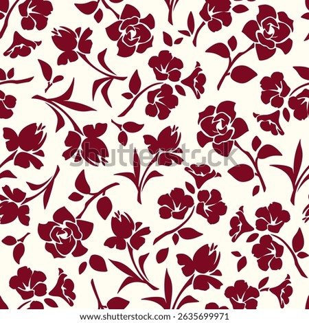 Seamless floral pattern with flowers. Red flowers pattern on a light yellow background. Vector floral print. Hand-drawn illustration, not AI