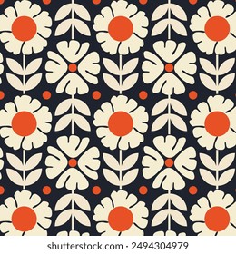 patrón floral sin costuras con flores en estilo escandinavo retro