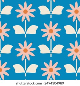 patrón floral sin costuras con flores en estilo escandinavo retro