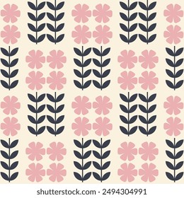 Nahtloses Blumenmuster mit Blumen im skandinavischen Retro-Stil