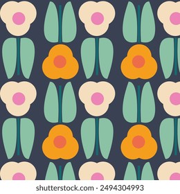 patrón floral sin costuras con flores en estilo escandinavo retro