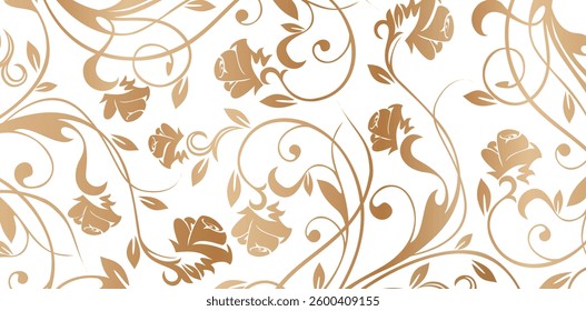 seamless floral pattern with flowers roses decorative golden colors isolated white backgrounds for wallpapers the bedroom, patterned fills, webs pages, surface textures, books covers, fabrics printing