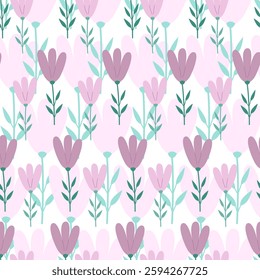 Seamless floral pattern of flowers in soft lilac color. Vector illustration.