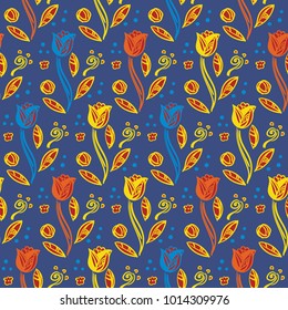 Seamless floral pattern. Flowers texture. Seamless tulips Floral Pattern In Vector.