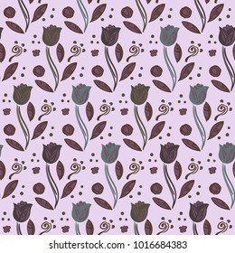Seamless floral pattern. Flowers texture. Seamless tulips Floral Pattern In Vector.
