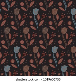 Seamless floral pattern. Flowers texture. Seamless tulips Floral Pattern In Vector.