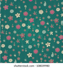 Seamless floral pattern. Flowers texture with spiral elements