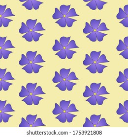 Seamless floral pattern. Flowers texture. Purple periwinkle flowers on a yellow background.