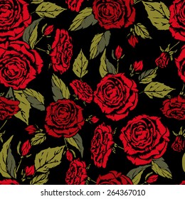 Seamless floral pattern. Flowers texture. Pink, purple, red,  black Roses