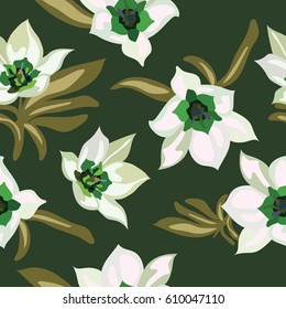 Seamless floral pattern. Flowers texture. Seamless narcissus Floral Pattern In Vector.
