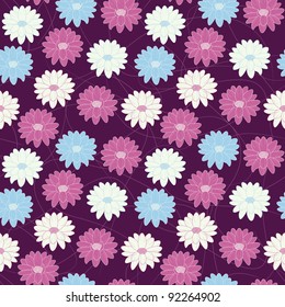 seamless floral pattern with flowers in three colors on a dark background