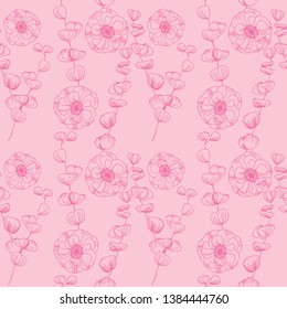 seamless floral pattern flowers and tropical palm leaves hand drawn sketch