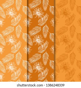 seamless floral pattern flowers and tropical palm leaves hand drawn sketch