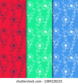 seamless floral pattern flowers and tropical palm leaves hand drawn sketch