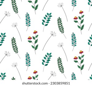 Seamless floral pattern, with flowers and twigs