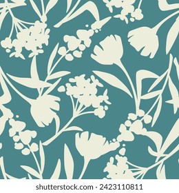 Nahtlose Blumenmuster mit Blumen. Vektorblau-gelber Blumendruck. Handgezeichnete Illustration, nicht AI