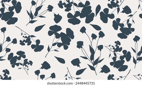 Seamless floral pattern with flowers. Vector black and white floral print. Vector Illustration.