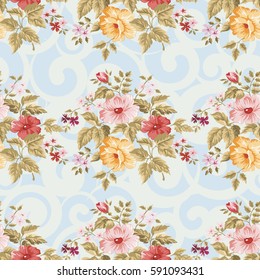 Padrão floral contínuo com flores Ilustração Vetorial EPS8
