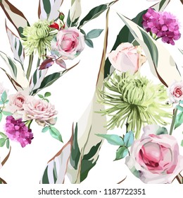 Seamless floral pattern with flowers, watercolor. Vector illustration.