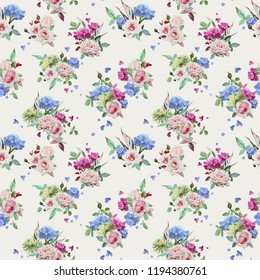 Seamless floral pattern with flowers, watercolor. Vector illustration.