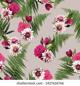 Seamless floral pattern with flowers, watercolor. 
