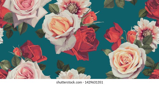 Seamless floral pattern with flowers, watercolor. Vector illustration.
