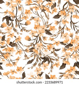 Seamless floral pattern with flowers, watercolor. orange Vector illustration.