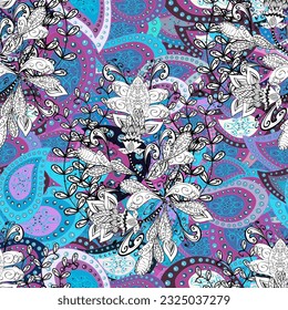 seamless floral pattern with flowers, watercolor. vector pattern. Nice Floral pattern in the small flower. Blue. White. Paisley. Row.