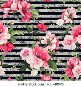 Seamless Floral Pattern Flowers Watercolor Vector Stock Vector (Royalty ...