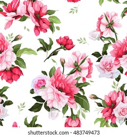 Seamless floral pattern with flowers, watercolor. Vector illustration.