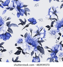 Seamless floral pattern with flowers, watercolor. Vector illustration.