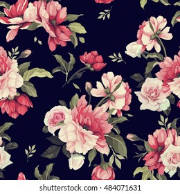 Seamless floral pattern with flowers, watercolor. Vector illustration.