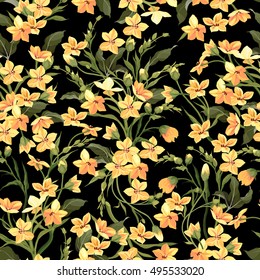 Seamless floral pattern with flowers, watercolor. Vector illustration.