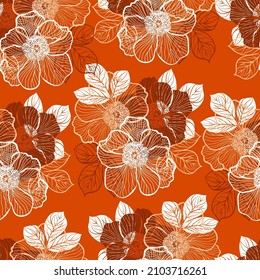 Seamless floral pattern with flowers of wild peony in orange colors, vector illustration