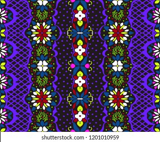 Seamless floral pattern folk colorful flowers and leaves. Flower embroidery. Talavera pattern.  Indian patchwork. Turkish ornament.  Spanish  ethnic background. Mediterranean seamless  wallpaper.